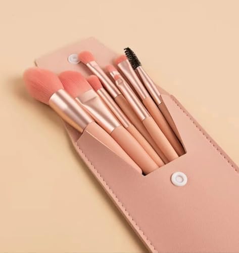 8'li Profesyonel Makyaj Fırça Seti, Rose Gold, Seyahat Çantalı, Göz ve Yüz Makyajı için