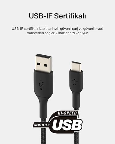 Boost Şarj Örgülü USB-C Kablosu 3 m, Siyah