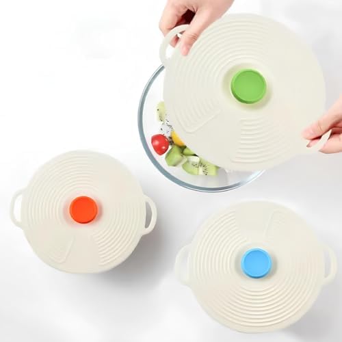 3’lü Vakumlu Silikon Kapak Seti | Esnek Sızdırmaz Kapaklar | Mikrodalga ve Bulaşık Makinesi Uyumlu | Gıda Koruma ve Saklama Kapağı