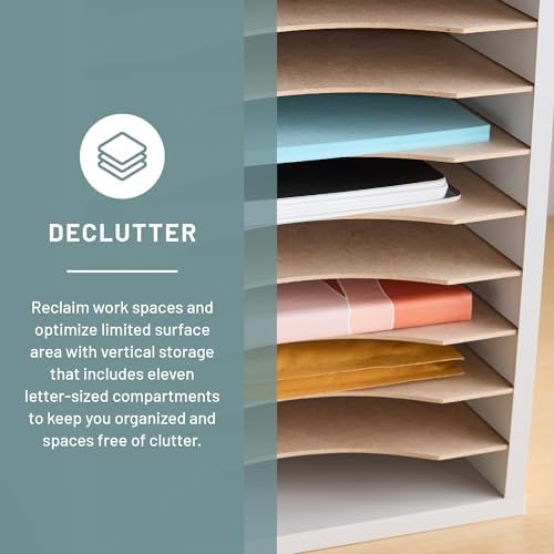 Dikey Masaüstü Sıralayıcı, Ev Ofis ve Sınıf için Ahşap Kağıt Düzenleyici, 11 Ayarlanabilir, Mektup Boyutu Bölmeler, Gri