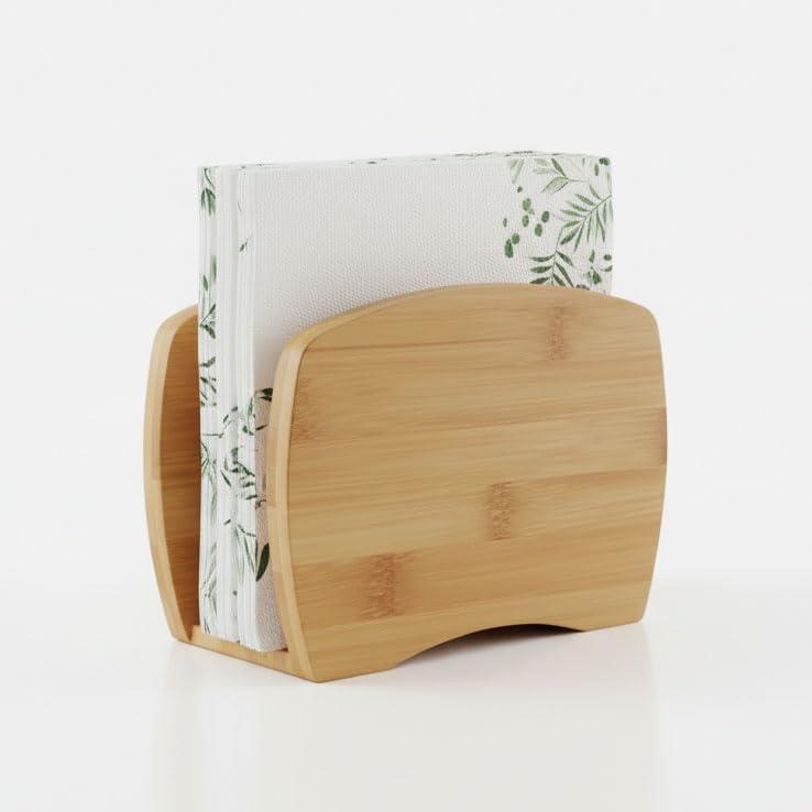 Bambu Peçetelik – Doğal Ahşap Modern Peçete Tutucu | Masaüstü Dik Servis Peçeteliği | Çevre Dostu Mutfak ve Yemek Odası Aksesuarı (15x12x5.3 cm)