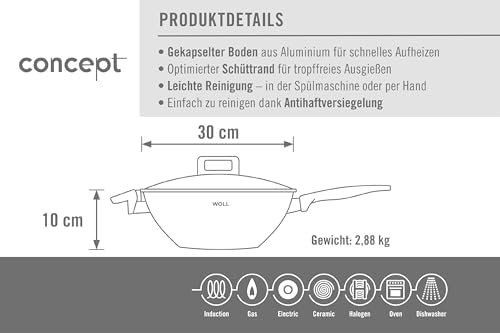 1030NC Concept Wok karıştırma tavası, endüktif, Ø 30 cm, 10 cm yüksekliğinde, tüm ocak türleri için uygundur, paslanmaz çelik, 200