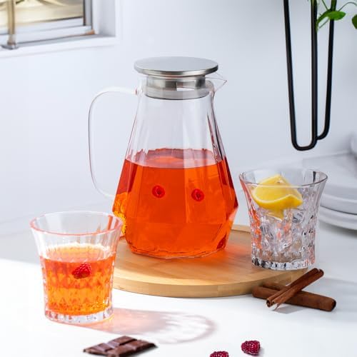 200-103 Borosilikat Cam Sürahi Metal Kapaklı Cam Karaf - Detoks Sürahi 1400 mL