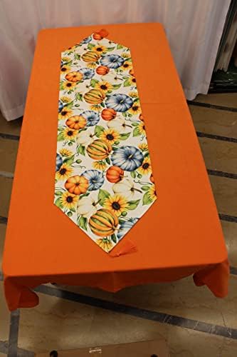 Bal Kabağı Desenli Beyaz Arka Plan Dijital Baskılı Runner Amerikan Servis 40x150 cm