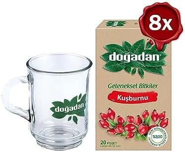 Doğadan Kuşburnu Çayı 20'li x 8 ve Doğadan Cam Bardak Hediyeli