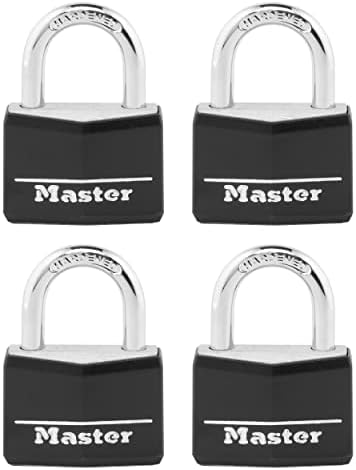 141Q Kapaklı Alüminyum Anahtarlı Asma Kilit, 4'lü Paket, Siyah