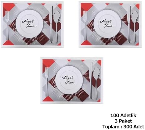 Amerikan Servis Kağıdı Afiyet Olsun Baskılı Beyaz Masa Örtüsü - 29 x 40 Cm. - 100 Adetlik 3 Paket