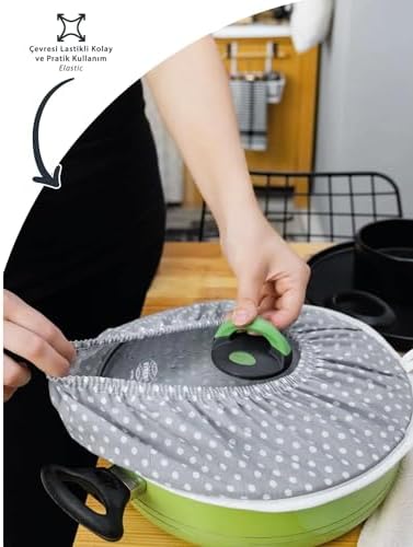 6 Parça Mutfak Seti & Mutfak önlüğü, Fırın Eldiveni, 2li Tutacak, Organizer Poşetlik, Demlematik Gri