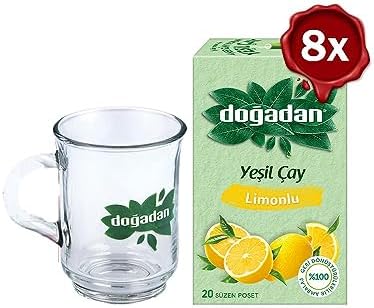 Doğadan Yeşil Çay Limonlu 20'li x 8 ve Doğadan Cam Bardak Hediyeli