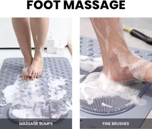 Duş Matı, Küvet Paspası, Güçlü Vantuzlu, Su Tahliyeli, Masaj, Fırçalı Kaymaz Tabanlı Banyo Paspası Duş Kaydırmazı Vantuzlu 36 X 69,5 cm (GRİ)