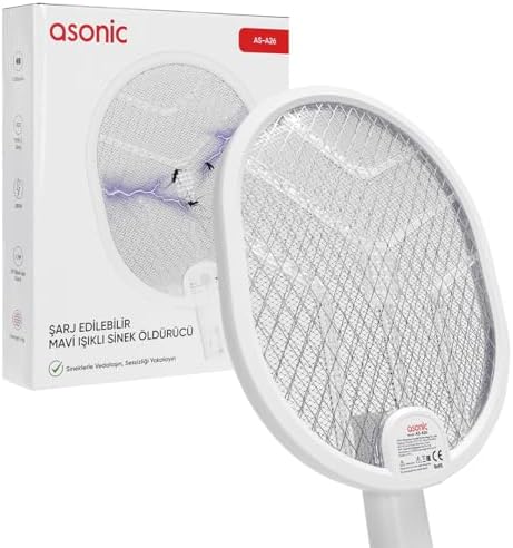 GüncelÇarşı Type-C Şarjlı UV Işıklı Sinek Raketi 1200mAh 3000V Çıkış Katlanabilir Askılı Raket Sinek Öldürücü, Asonic AS-A26