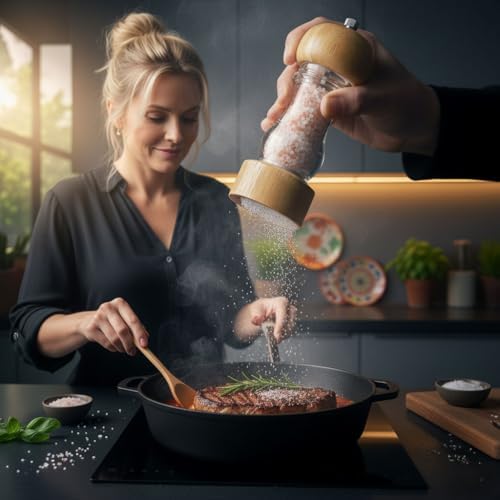 Bambu ve Akrilik Manuel Baharat Öğütücü - Ayarlanabilir Porselen Mekanizmalı - Karabiber, Kaya Tuzu ve Çeşitli Baharatlar İçin - 17cm