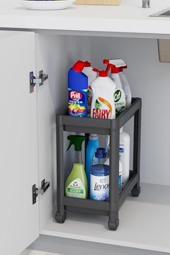 2 Katlı Tekerlekli Düzenleyici Raf, Mutfak Tezgah, Evye Altı Ve Deterjanlık (SİYAH)