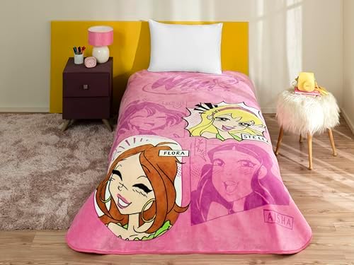 Power Çizgi Film Karakteri Pamuk-Polyester Karışım Battaniye, Pembe, Tek Kişilik