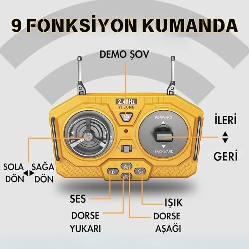 Uzaktan Kumandalı Full Fonksiyon Metal Premium Model Bulldozer, Ekskavatör ve Kamyon 1:16 Ölçek Şarjlı Sesli Işıklı 3 Model (Tam Fonksiyon) (Kamyon)