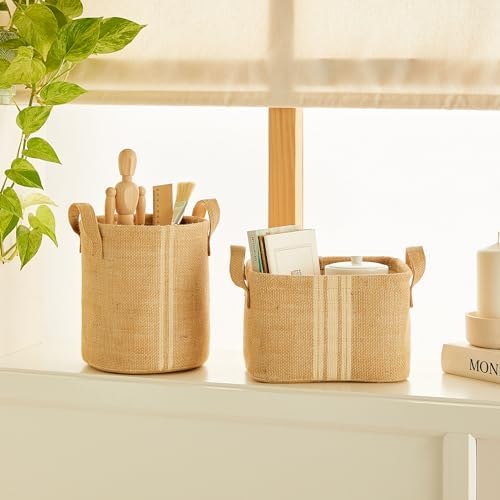 2'li Çizgili Jüt Sepet Set 1 Adet 20 x 20/1 Adet 24 x 17 x 14 cm