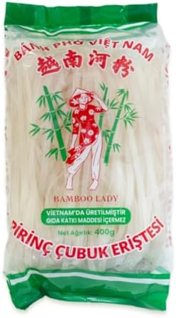BAMBOO LADY Pirinç Çubuk Eriştesi 5mm, Vietnam Menşeli, 400G (Vietnamese Rice Stick Noodle)