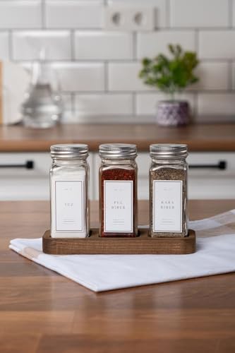 3'Lü Gümüş Baharatlık Seti Ahşap Stantlı