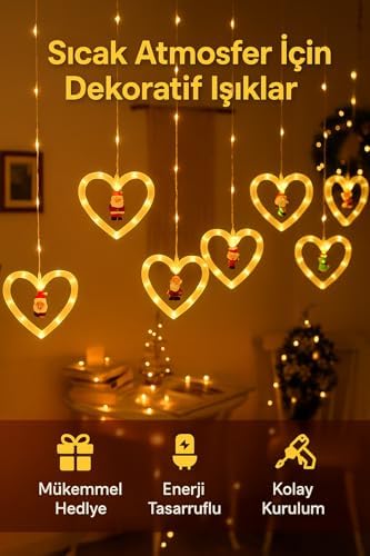 3 Metre Fişli Led Işık 10'lu Geyik ve Baba Işık Zinciri Dekoratif Fişli Aydınlatma Ev Dekorasyonu Süsleme Salon Oda Merdiven Balkon için Yılbaşı Eğlence Doğum Günlerine Özel Aydınlatma