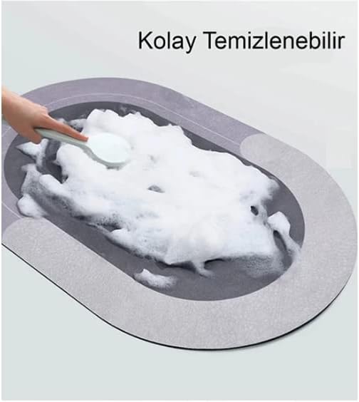 Banyo Paspası Süper Su Emici Kaymaz Tabanlı Paspas Banyo Paspası Oval Diatomit Paspas Süper Emici Paspas Oval (60x39cm) (Mavi)
