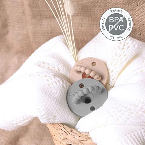 Fufizu Airmom Emzik - Hem Emzik Hem Diş Kaşıyıcı 2'li Silikon Emzik - Yenidoğan ve 0-6 Ay Koyu Gri & Taba