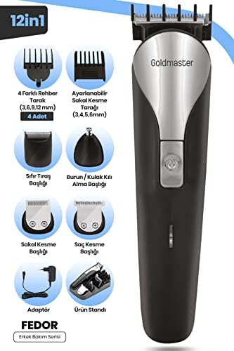 Goldmaster Fedor 120 Dakika Kullanım Süreli Li-İon Bataryalı 12 İn 1 Erkek Bakım Seti