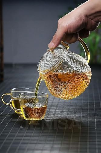 Modern Cam Demlik 550 ml - Dayanıklı, Cam Süzgeçli Ve Altın Kulplu Çay Keyfi