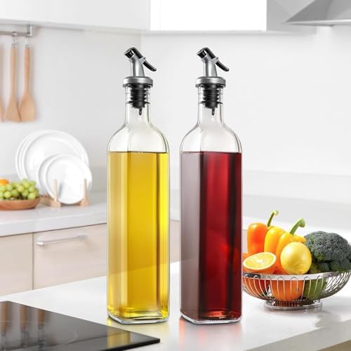 2’li Cam Yağdanlık Seti – 500 ml Sızdırmaz Kapaklı Damlatmaz Yağ Şişesi, Zeytinyağı ve Sirke İçin Cam Yağlık, Sıvı Yağ Saklama ve Dökme Şişesi