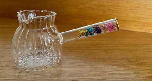 Borosilikat Cam Cezve, Dayanıklı, Dekoratif Çiçek Saplı, Şeffaf