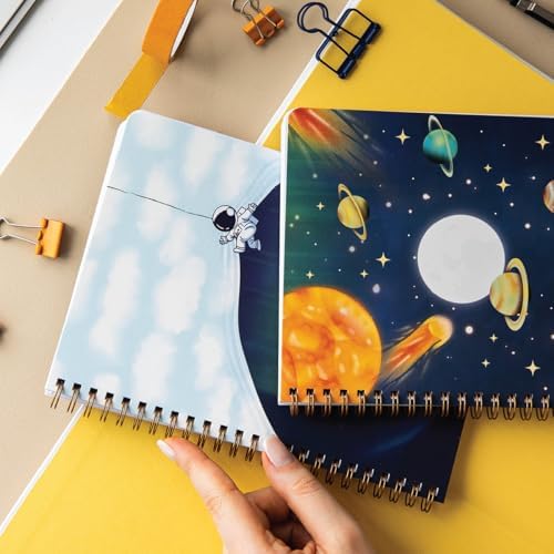 A5 Spiralli Karton Kapak 2’li Set Çizgili Okul Defteri 80 yaprak, Ders Programlı Galaksi