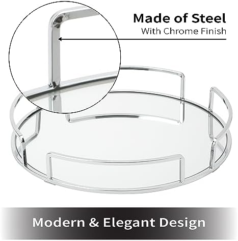 Details Aynalı Makyaj Tepsisi | Boyutlar: 33 cm U x 33 cm G x 5 cm Y | Cam Taban | Kozmetik için Harika | Takı | Tuvalet Malzemeleri | Organizasyon | Krom