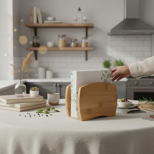 Bambu Peçetelik – Doğal Ahşap Modern Peçete Tutucu | Masaüstü Dik Servis Peçeteliği | Çevre Dostu Mutfak ve Yemek Odası Aksesuarı (15x12x5.3 cm)