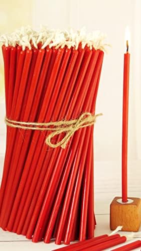 (50 Adet) Mum Ve (3 Adet) Özel Dizayn Ahşap Mumluk Dilek Mumu Doğal Petek Mum Tören Parti Doğum Günü Beeswax Candle (Kırmızı)