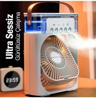 Yeni Işıklı Klima 600Ml 5 Spreyli Vantilatör Buzlu Buharlı Mini Klima Mini Fan Buzlu Fan Glr