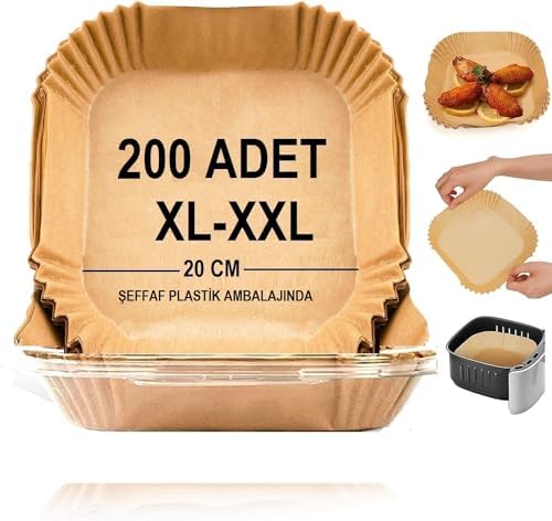 Airfryer Pişirme Kağıdı,Xl-Xxl Büyük Boy, Kare, 200 Adet Hava Fritöz Parşömen Fırın Kağıdı Tek Kullanımlık Kağıt Fırın Fritöz Pişirme Kızartma Tavası Için Uygun 20CM