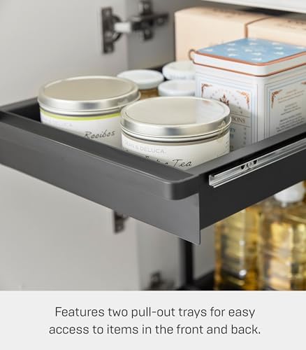 1461 Tower 2 katlı bulaşık dolabı rafı, sürgülü raflı, siyah, çelik, minimalist, 42,4~68,5 x 30,4 x 45,3 cm