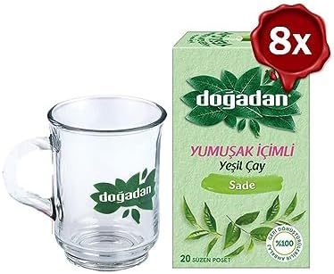 Doğadan Yeşil Çay Yumuşak İçimli 20'li x 8 ve Doğadan Cam Bardak Hediyeli