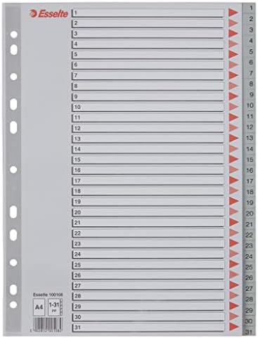 1-31 Rakamlı Separatör, A4, Gri, 100108
