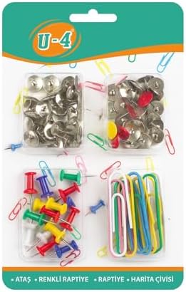 4'lü Kırtasiye Seti, Ataş, Raptiye, Renkli Raptiye, Harita Çivisi, Ofis, Okul, Öğrenci Kullanımı İçin, Düzenleyici Set