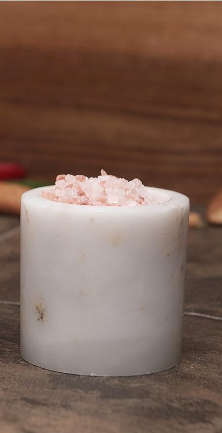 Roza Mermer Baharatlık 8x8 cm Mermer Tuzluk Masaüstü Baharatlık Beyaz