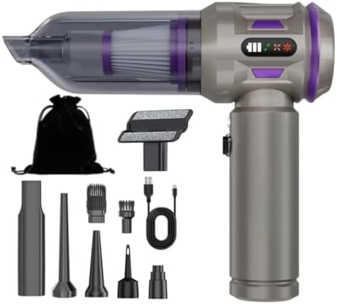 Şarjlı Araç Süpürgesi 17,000 PA LCD Ekranlı 4'ü 1 Arada El Tipi Süpürge Çok Fonksiyonlu Süpürge 3 Kademeli Ev, Araba, Ofis, Evcil Hayvan Tüyleri için Kablosuz Süpürge Vakum Üfleme Özellikli