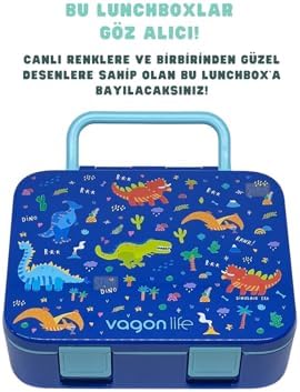 Bento 1000ml Lunchbox Tek Katlı 3 Bölmeli Kulplu ABS Plastik Çocuk Sefer Tası Yemek Kutusu (Lacivert)
