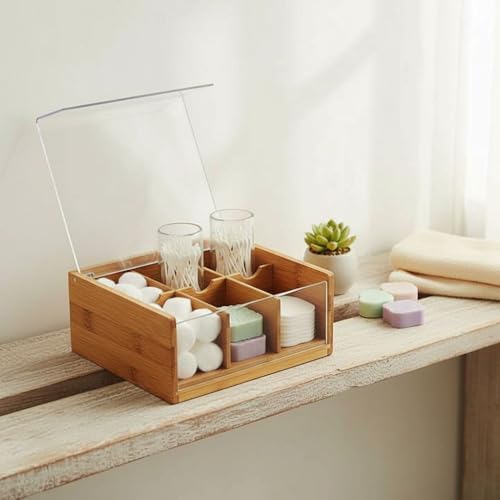 Akrilik Şeffaf Kapaklı Bambu 6 Bölmeli Çay Kutusu -%100 Orjinal Bambu Şeffaf Kapak (22cm*22cm*10cm)