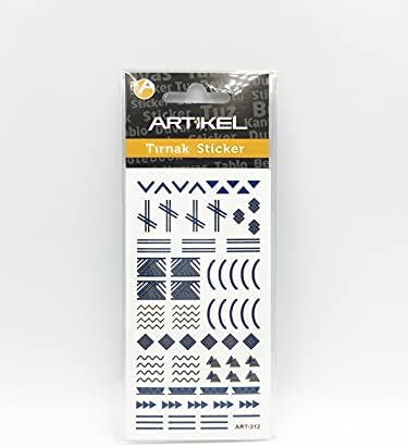 ARTİKEL Mavi Etnik Çizgiler Metalik Tırnak Sticker, Nail Sticker, Nail Art
