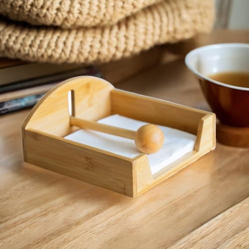 Bambu Lüks Peçetelik Kare, Rüzgar Koruma Aparatlı Doğal Bambu Peçetelik – Şık ve Dayanıklı Tasarım (18cm x 18cm x 5cm)