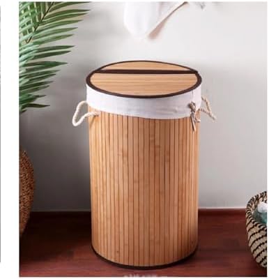 60 lt Katlanır Hasır Bambu Kirli Çamaşır Sepeti Katlanabilir Oyuncak Sepeti Banyo Sepeti Çamaşırlık (Sarı)