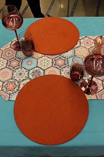 Alaca Renk Altıgen Desenli Dijital Baskılı Runner Amerikan Servis 40x150 cm