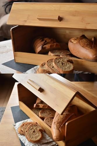 Bambu Ekmek Kutusu - Ekmek Dolabı, Çok Amaçlı Ekmeklik, Doğal Bambu Saklama Kutusu (40x23x14cm) - Mutfak, Tezgah ve Kiler İçin