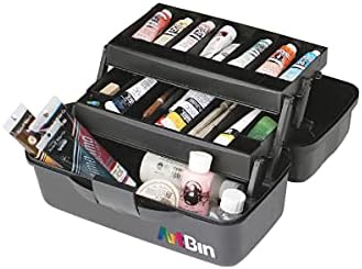 6892AG 2 Tepsili Sanat Tedarik Kutusu, Kaldırma Tepsileri ile Taşınabilir Sanat ve El Sanatları Düzenleyici, Plastik Saklama Kutusu, Gri/Siyah