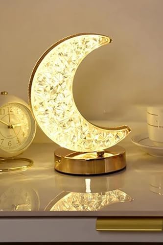 Ay Kristal Masa Lambası - 3 Renkli Dokunmatik Akrilik Led Romantik Gece Lambası Şarjlı